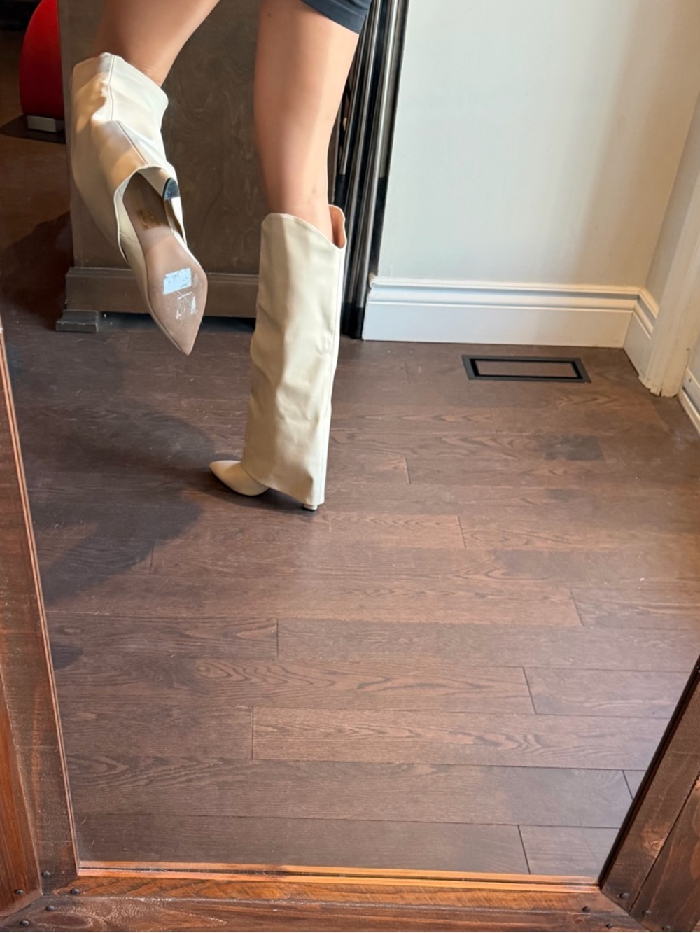 Tall Cream Knee-High Pointed-Toe Women's Boots - Picture 3 of 3